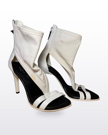 Louis Vuitton White Leather & Neoprene Open-Toe Ankle Booties sz L+