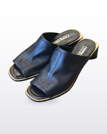 Acne Studios Black Leather Open Toe Mules sz 39