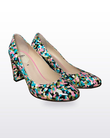Fendi Multicolor Camo Print Patent Leather Block Heel Pumps sz 37 1/2