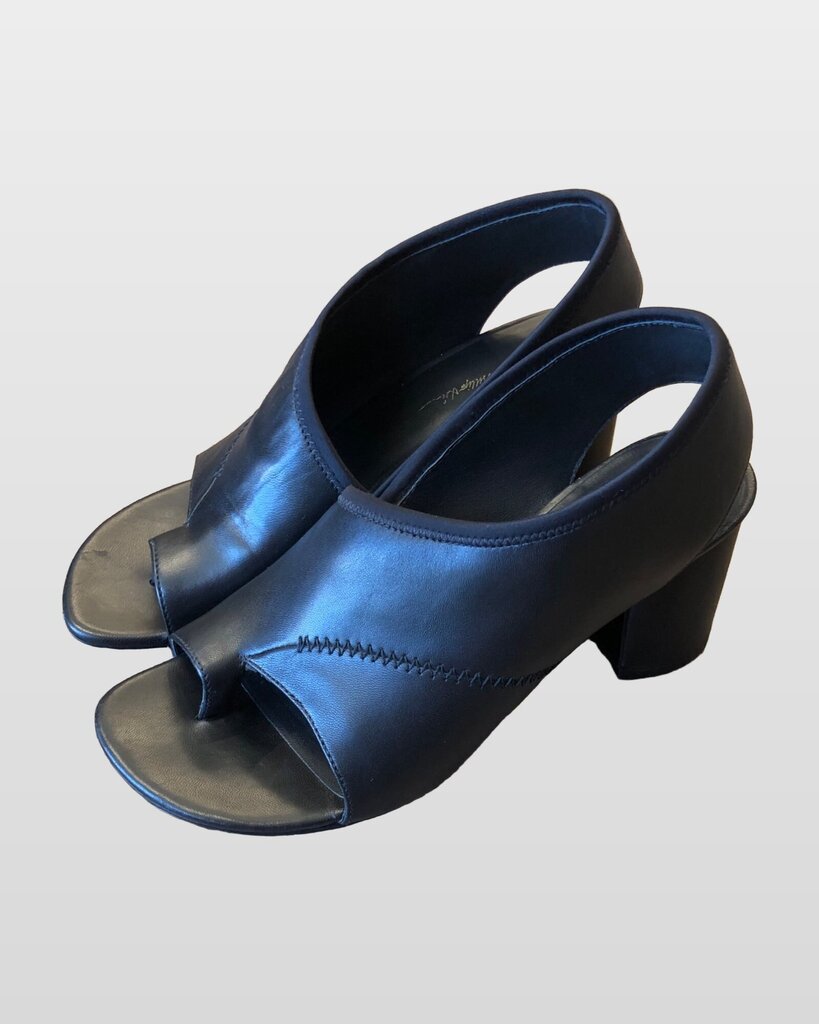 3.1 Phillip Lim Black Leather Block Heel Slingback Sandals sz 38 1/2