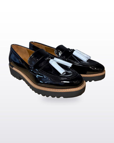 Franco Sarto Black Patent Platform Loafers sz 7.5M