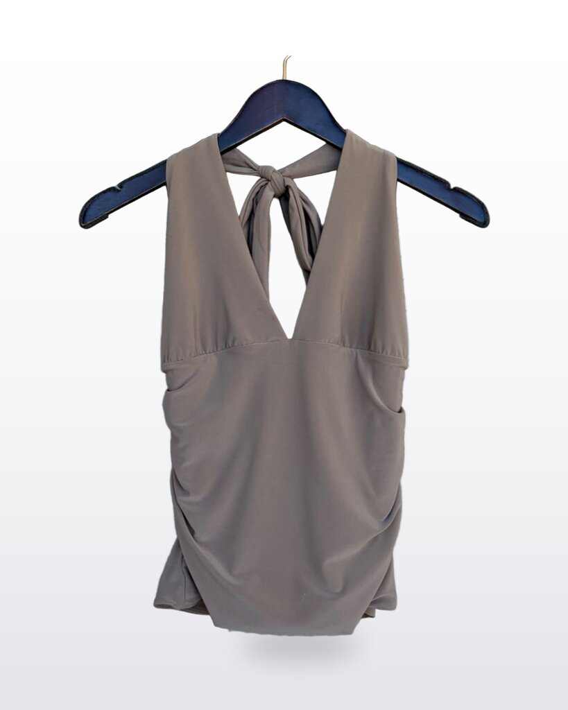 Wilfred Taupe Ruched Halter Top sz M