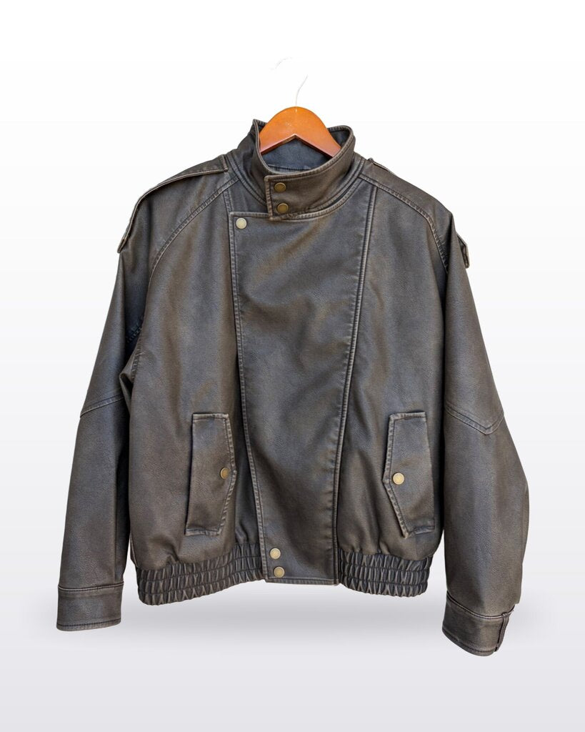 Abercrombie & Fitch Vegan Leather Asymmetric Bomber Jacket sz S