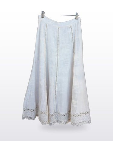 Zara White Linen Blend Lace Trim Midi Skirt sz S