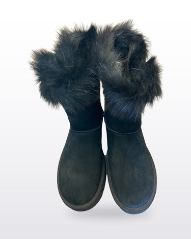 UGG Black Suede Fur Cuff Short Flat Boots sz 10