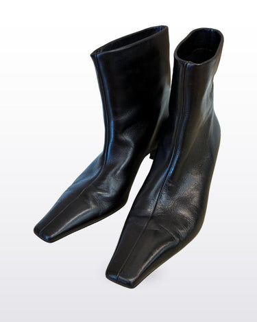 Khaite Black Leather Square Toe Ankle Booties sz 39½