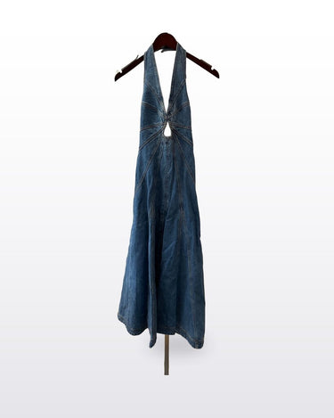 Cult Gaia Rowyn Denim Halter Midi Dress sz S