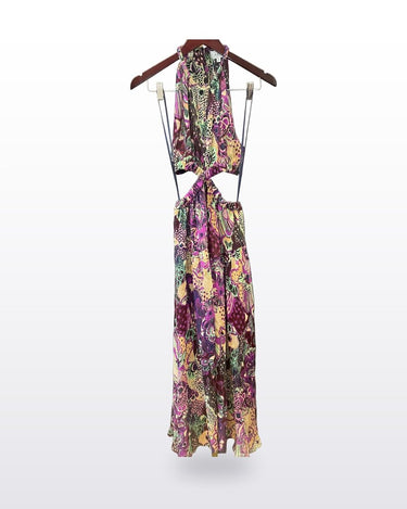 A.L.C. Multicolor Printed Halter Cut-Out Maxi Dress sz 6