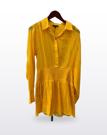 rag & bone Yellow Long Sleeve Smocked Waist Shirt Dress sz S