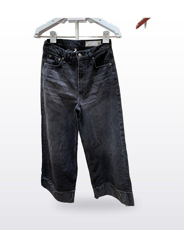rag & bone Washed Black Wide Straight Leg Raw Hem Jeans Size 27 sz 27