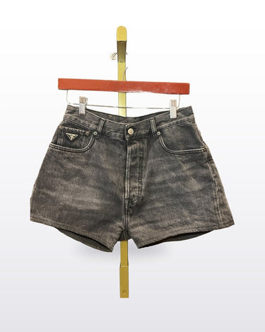 Prada Washed Denim Triangle Logo Shorts sz 30