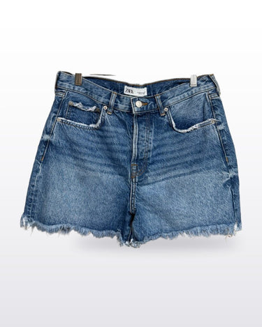 Zara Medium Wash Frayed Denim Shorts sz 6