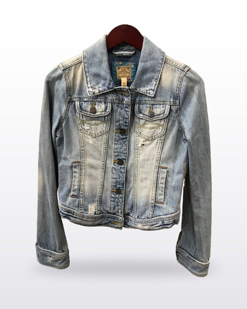 Abercrombie & Fitch Distressed Light Wash Denim Jacket sz M