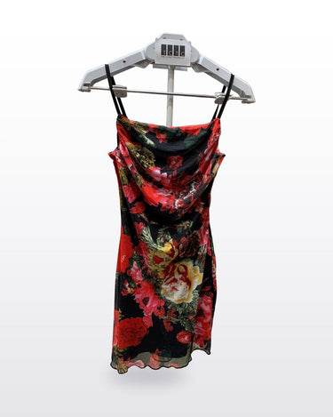 superdown Floral Mesh Cowl Neck Mini Dress sz S