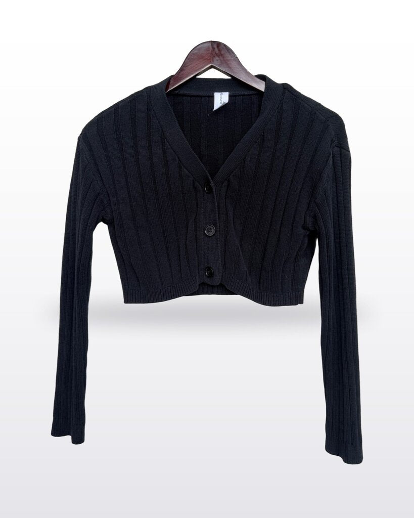 Abound Black Ribbed Cropped Button-Front Cardigan sz S