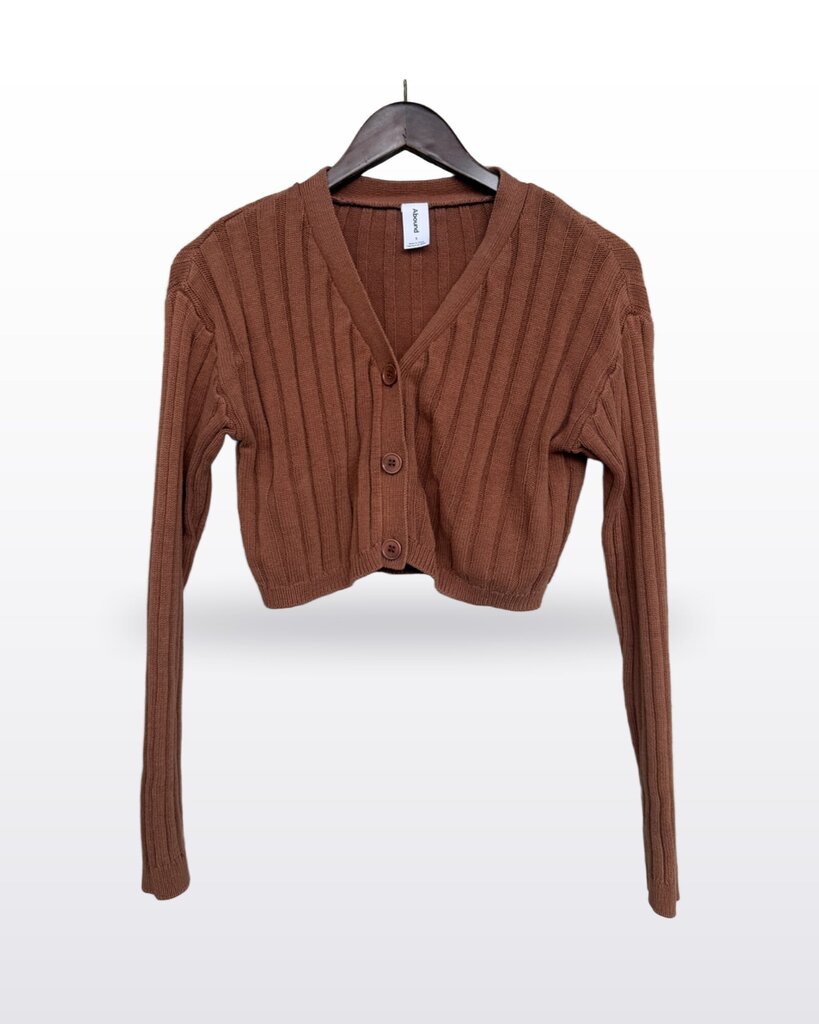 Abound Brown Ribbed Cropped Button-Front Cardigan sz S