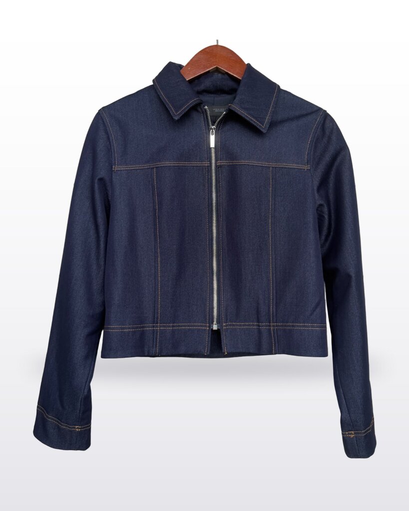 Zara Dark Wash Denim Zip-Front Cropped Jacket sz XS