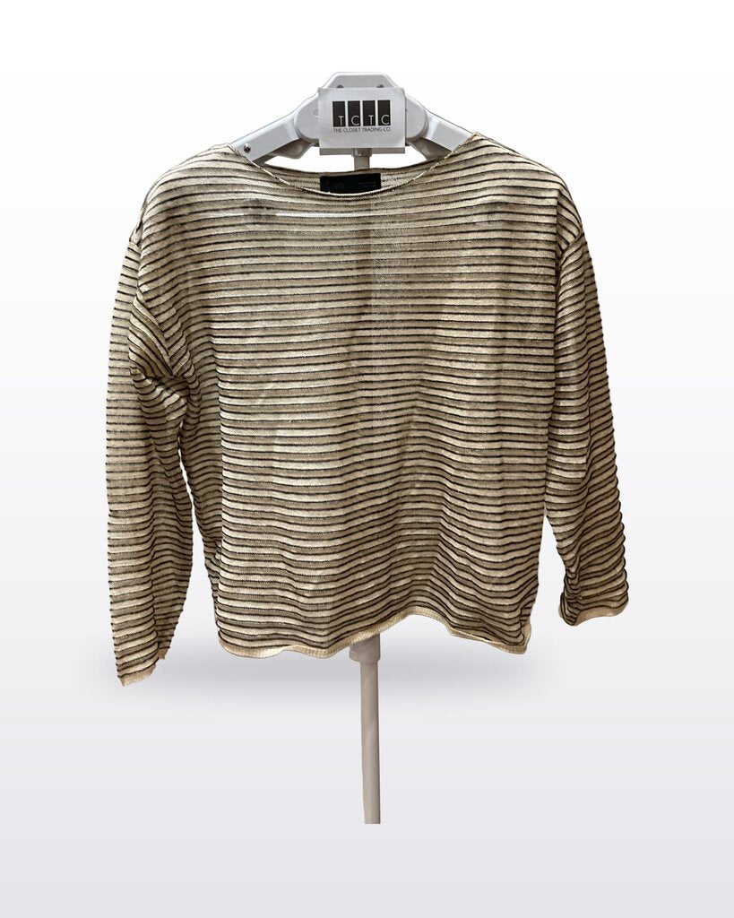Zara Striped Sheer Long Sleeve Knit Top sz S