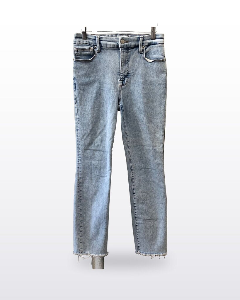 Good American Light Wash Straight Leg Raw Hem Split Back Jeans sz 4 / 27