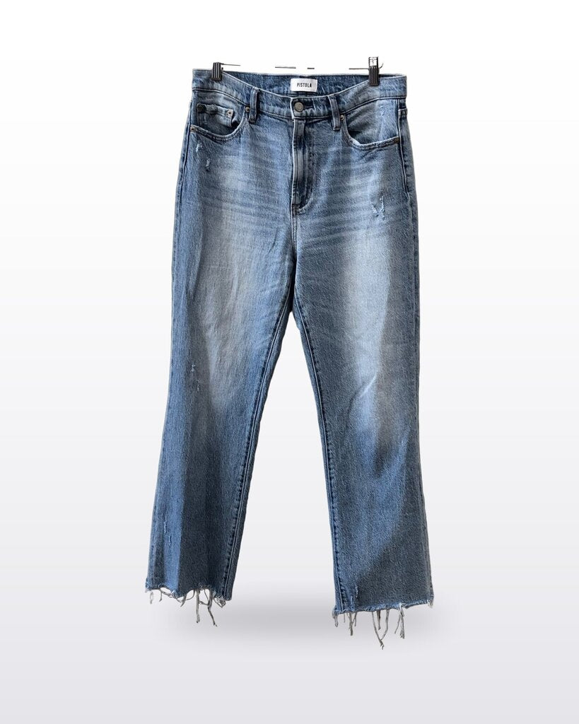 Pistola Light Wash Straight Leg Jeans with Raw Hem sz 28
