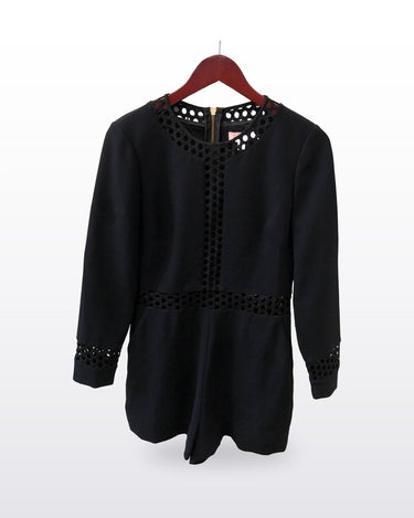 Ted Baker Black Eyelet Trim Long Sleeve Romper sz 2