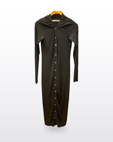 Enza Costa Ribbed Long Sleeve Button-Down Midi Dress sz M