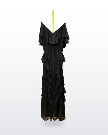 PAIGE Black Ruffled Sleeveless Maxi Dress sz 4