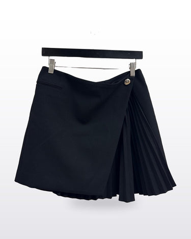 A.L.C. Black Pleated Asymmetric Mini Wrap Skirt sz 10