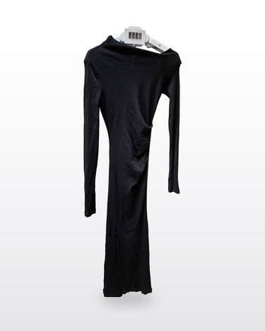 Helmut Lang Black Ribbed Long Sleeve Draped Midi Dress sz M