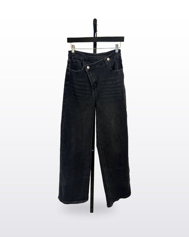 Commense Black Asymmetrical Waist Straight Leg Jeans sz S