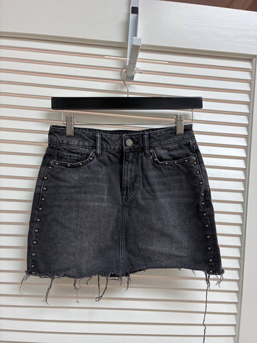 AllSaints Studded Distressed Denim Mini Skirt sz UK 4 / US 0