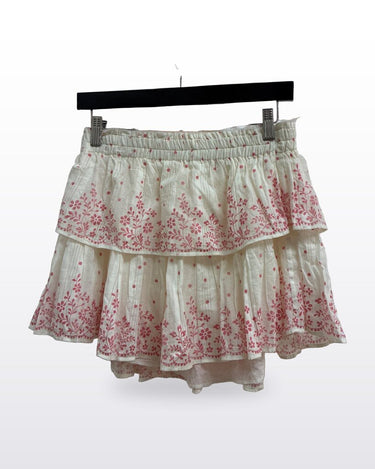 LoveShackFancy Embroidered Ruffle Mini Skirt sz S