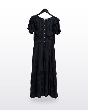 LoveShackFancy Black Lace Detail Short Sleeve Midi Dress sz S