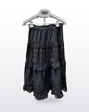 The Westside Black Eyelet Tiered Midi Skirt sz S
