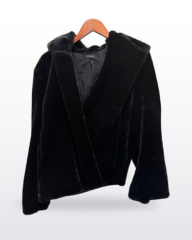 Olivaceous Black Faux Fur Hooded Jacket Size L sz L
