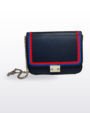 Loeffler Randall Navy Ric-Rac Leather Chain Crossbody Bag