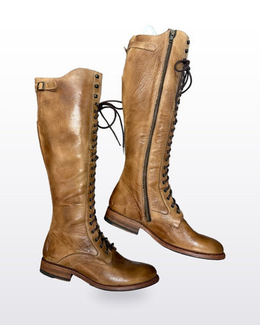 Bed Stu Tan Leather Tall Lace-Up Boots sz 9