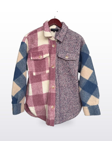Central Park West Patchwork Wool-Blend Shirt Jacket sz XS