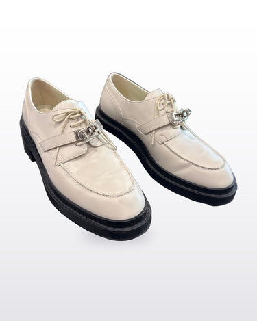 Hermès White Leather Turnlock Lace-Up Platform Shoes sz 40
