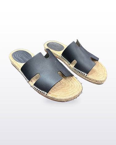 Hermès Black Leather H Espadrille Sandals sz 41