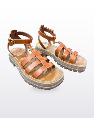 Celine Brown Leather Platform Lug-Sole Sandals sz 40