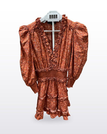 House of Harlow 1960 Rust Floral Ruffled Mini Dress sz M