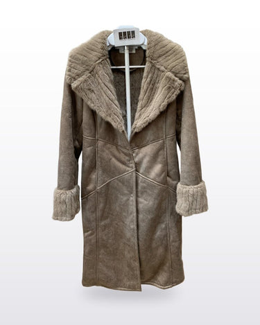 Via Spiga Faux Suede & Faux Fur Trim Coat sz S