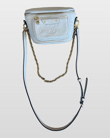 Louis Vuitton White Embossed Leather Chain-Trim Crossbody Bag