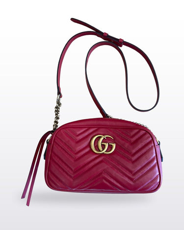 Gucci GG Marmont Small Matelassé Shoulder Bag in Red Leather