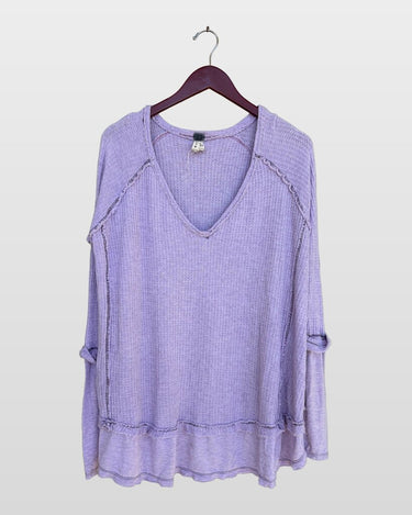 Free People We The Free Purple Waffle Knit Long Sleeve Top sz L