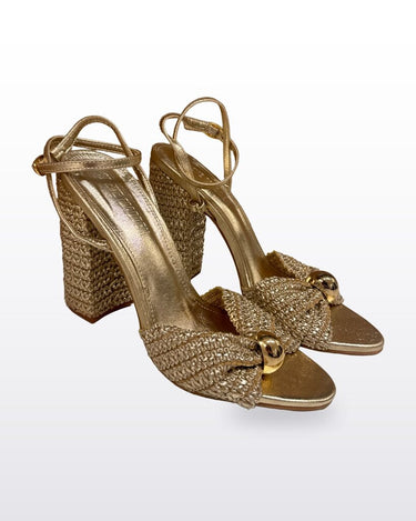 Steve Madden Metallic Gold Cheyla Block Heel Sandals sz 8.5M
