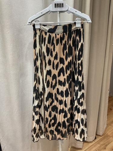 Ganni Pleated Leopard Print Midi Skirt sz Xs/s