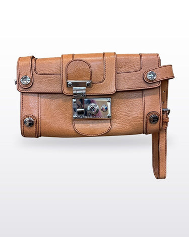 Tanner Krolle Cognac Leather Lock Flap Clutch