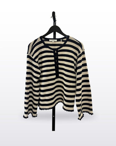 FRAME Striped Open-Knit Henley Sweater sz S/P